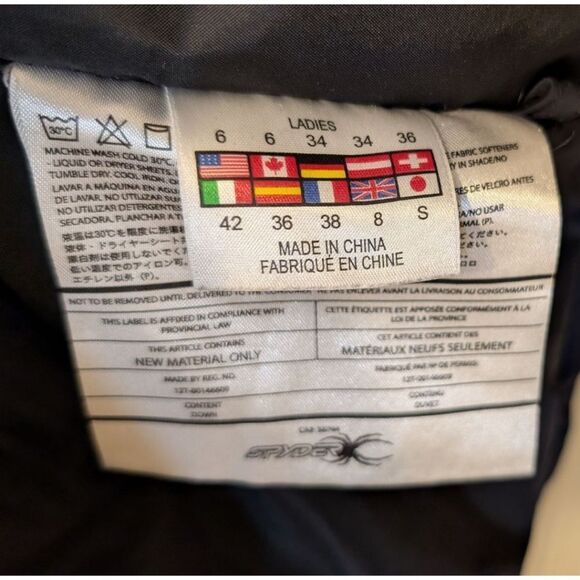 Spyder 10K Ladies Sz 6 Black Goose Down Quilted Puffer Ski & Snow Jacket Zip Up - Picture 10 of 12